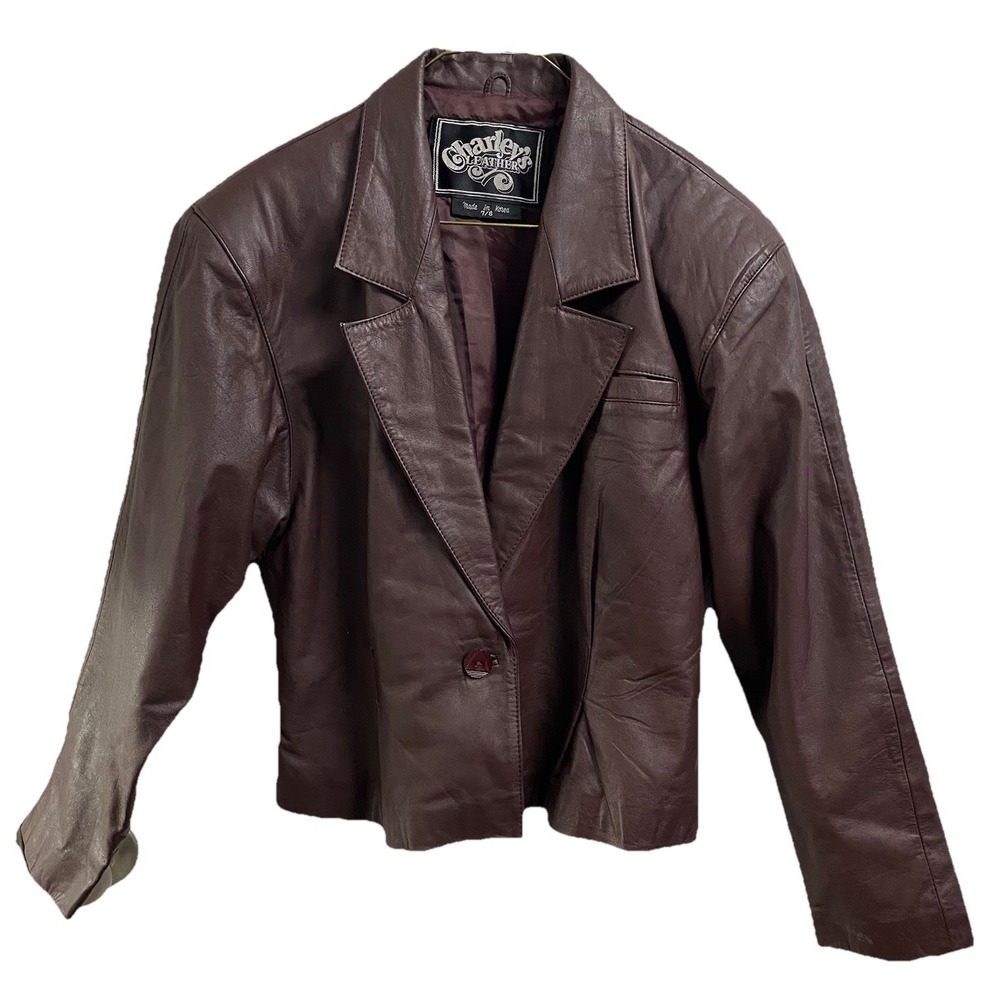 Vintage Charley's Women's Leathers Brown One-Button Blazer Jacket Y2k Sz.7/8 EUC